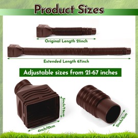 GQIRIL Rain Gutter Downspout Extensions - 2 Pack Flexible Drain Downspout Extender Extendable from 21" to 67", Down Spout Drain Extension Pipes, Thicken Gutter Connector Rainwater Drainage (Brown)