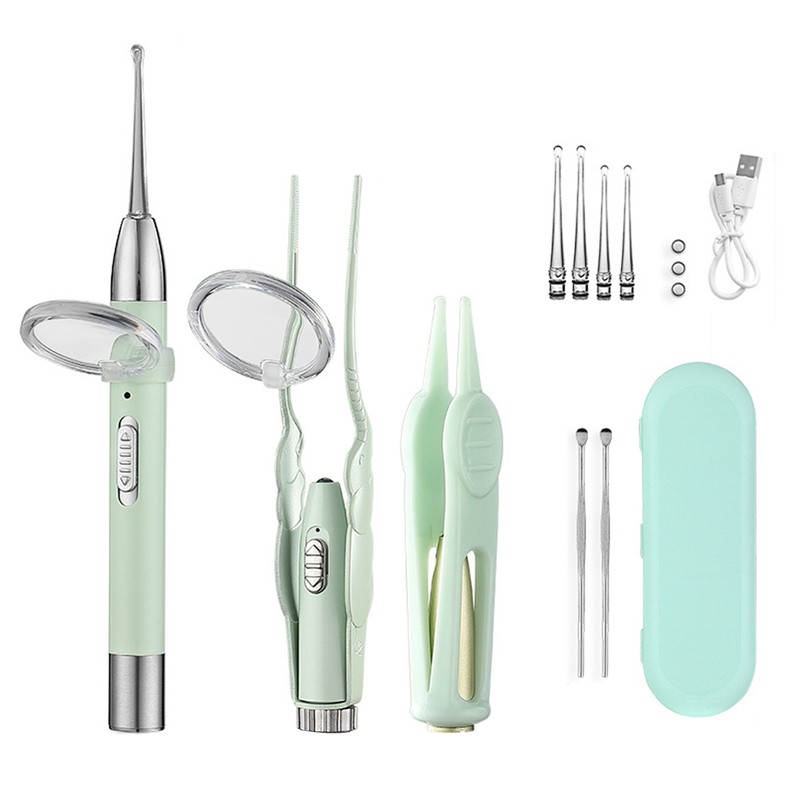 LED Lighted Earpick Set Ear Wax Removal Noseclip Forceps Bright