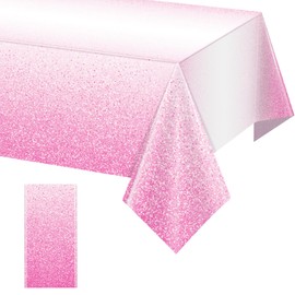 1 Pack Ombre Pink Plastic Tablecloth for Parties, Gradient Pastel Pink Disposable Tablecloths for Rectangle Tables, Light Pink Sprinkle Table Cover for Wedding Birthday Anniversary Party, 54 x 108Inch