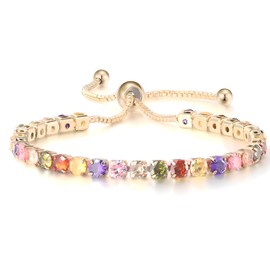 Gold Tennis Bracelet, Stretch Hand Jewelry for Women Men, Luxury Shiny (Simulated Diamond) - Christmas or Birthday Gift, Adjustable, Rhinestone, Rhinestone