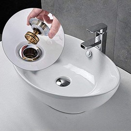 ROVOGO Brass Pop-up Sink Drain with Detachable Basket Stopper, Bathroom Faucet Vessel Vanity Sink Strainer, Chrome (with Overflow)