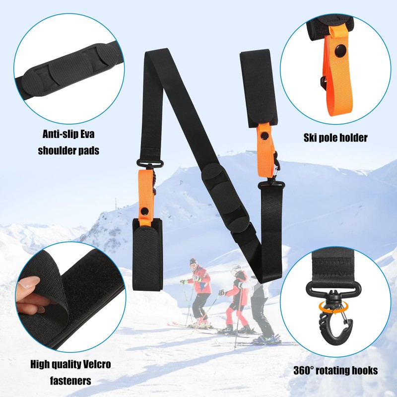 DELAESI Ski Straps 2 Pieces Adjustable Ski Carrier Strap Cushioned