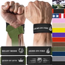 TECEUM Lifting Wrist Straps with Neoprene Padding Support – Military Green – Arms on Fire – Heavy Duty Wrist Workout Straps For Men and Women – Ideal for Powerlifting, Strength Training, Bodybuilding