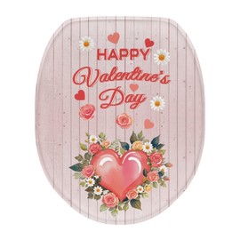 Luarisgur Pink Toilet Seat Cover Happy Valentines Day Elongated Toilet Lid Covers Bathroom Decor Oblong Toilet Seat Cover Holiday Decorations Toilet Seat Lid Cover Machine Washable