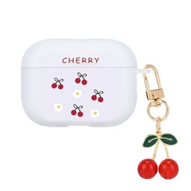 Cute Cherry Case for Airpods Pro Cover with Lovely Cherry Keychain, Pretty Flowers Design Women Shockproof Soft TPU Frosted Translucent Case Cover for Airpods Pro (2019)