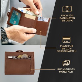 slimpuro TRYO Small Wallet Men & Women, Leather Wallet with Coin Compartment, Card Case, Men's Press Stud Purse, Mini Wallet with Space for Multiple Cards, Brown, brown, Minimalist