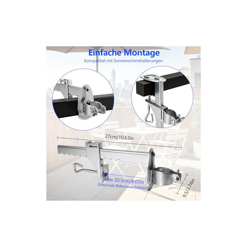 Parasol Holder Balcony Railing 32 mm/25 mm, Parasol Holder Balcony,