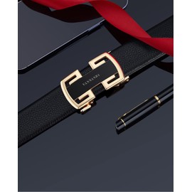 VANNANBA Leather Ratchet Belts for Men Design Dress Belts Automatic Buckle with Gift Box(39"-42" Waist Adjustable,Gold)