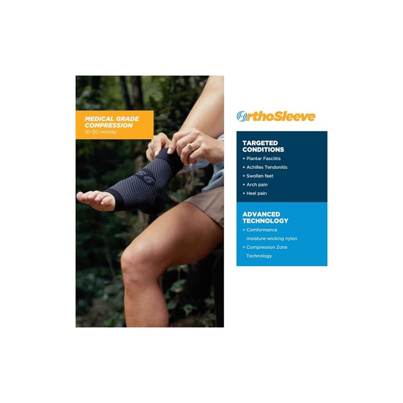 OrthoSleeve FS6 Compression Ankle Brace for Plantar Fasciitis, Heel Pain,
