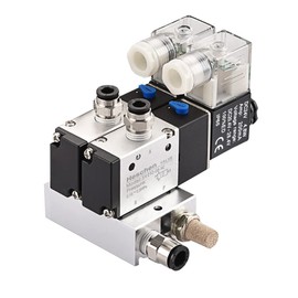 Heschen Electrical Pneumatic Twin Solenoid Valve, 3V210-08, DC24V, PT1/4, 3/2 Way, Manifold Base Muffler Quick Fittings Set
