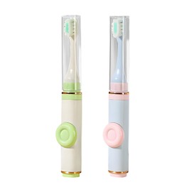 SAMIQU Portable Travel Toothbrush Set–Mini Toothbrush with Built-in Toothpaste Container & Cover,Travel Size Tooth Brush Kit for Trips Or Camping(Set of 2)
