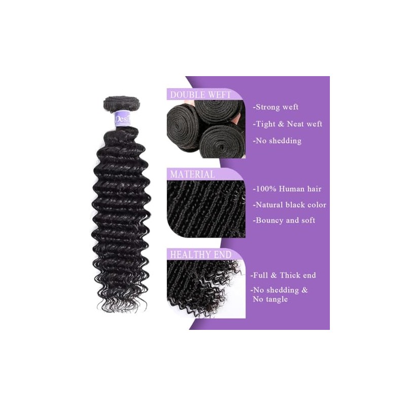 Extensiones de cabello humano con ondas profundas, 12A, cabello virgen