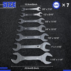LEONTOOL 7-Piece Super-Thin Open End Wrench Set SAE Including 3/8", 7/16", 1/2", 9/16", 5/8", 11/16", 3/4", 13/16", 7/8", 15/16", 1", 1-1/16", 1-1/8", 1-1/4" Slim Spanner Wrench Set with Rolling Pouch