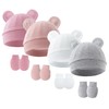 Newborn Baby Hats and Mittens Set, 4pcs Hats Set E,