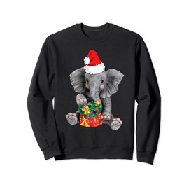 Christmas Elephant Pajamas Elephant In Santa Hat Women KIds Sweatshirt