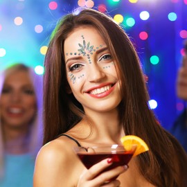 Selbstklebende Glitzer Strasssteine ​​fürs Gesicht – Wiederverwendbare Gesichtsschmuck für Karneval, Partys, Festivals – Temporäre Körperschmuck-Aufkleber (2er-Packung-YJ-0 2-YT-11AB)