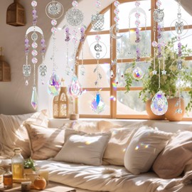 DEMIUKO 410 Pieces Sun Catcher Crystal Craft Set Adult DIY Suncatcher Craft Crystals Pendant Wind Chime Light Catcher Prism Sun Catcher Window Decoration for Home Window Garden Decor (Owl)