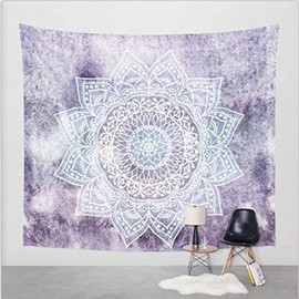 Purple Flower Indian Mandala Psychedelic Tapestry Wall Art Hanging Tapestry Dorm Decor Picnic Mat (51"H x 60"W, Purple)