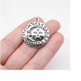 Fashion Jewelry CELESTIAL SUN MOON FACE ROUND Pendant on 925 Sterling Silver 18" Necklace women