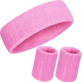 WILLBOND 3 Pcs Sweatbands Set 80s 90s Neon Sports Headband Tennis Striped Sweat Band Sports Competitions Games for Men Women Party Supplies(Pink,Solid Style)