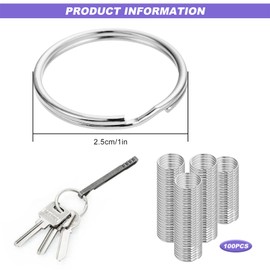 Key Chain Rings 25mm, 100 Pieces Split Keychain Ring Metal Round Key Ring Bulk Keyrings for Crafts Home Keys Organization