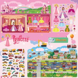 4 Set Reusable Sticker Books for Kids, Puffy Sticker Books for Toddlers 2-4, Toddler Sticker Book Ages 1-3, Kids Puffy Sticker Activity Books Set Include Princess,Animal,Farm,Vehicles