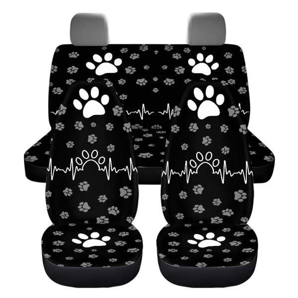 ZIATUBLES Dog Paws Print Car Seat Covers Full Set, Auto
