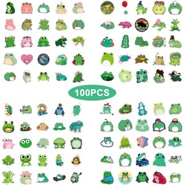 100PCS Cute Frog Kids Stickers, Cartoon Frog Waterproof Decorative Stickers, PVC Waterproof Cartoon Animal Stickers, Animal Stickers for Water Bottle, Laptop and Luggage