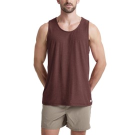 ODODOS Men's Performance Tank - Stratum Tech Tee, Ultra Soft Moisture Wicking UPF 50+ Sleeveless Shirts -The Ascent Series, Java Heather, Large