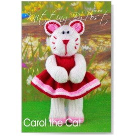 Knitting by Post Knitting Pattern Carol The Cat from Here is Our Cute Kitty in a Pretty Dress Ready to Knit in Red and White