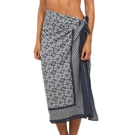 Pachamama Women 100% Cotton Sarong Hand Printed Tree Rings Pattern Charcoal Cool Summer Beach Cover Up Pareo Wrap Around Skirt 180 x 110 CM