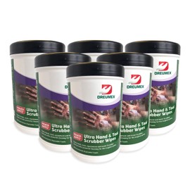 Dreumex Power Wipes, Ultra Heavy Duty Hand & Tools Cleaning Wipes, Large Multipurpose Disposable Shop Towels, 6 Pack of 90 Count Canisters, Perfect for Removing Dirt, Tar, Oil, Grease, White/green (41000905005)