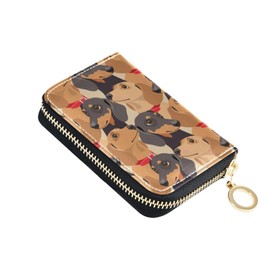 Sletend RFID Credit Card Holder Dog Dachshund Leather With Zipper Card Case Wallet for Women Girls