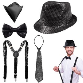 MFCGHXR Accessories Men's Accessories Men's Glitter Hat Men and Women - Vintage Disco Glitter Suit for Men with Sequins Hat and Accessories