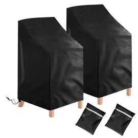 Ricyea Pack of 2 Garden Chairs Cover Waterproof, Windproof, UV-Resistant Garden Chair Protective Cover Made of Oxford Polyester, Cover for Stacking Chairs Garden Chair High-Backed Chair
