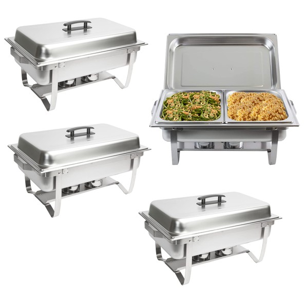 EHOMEA2Z Chafing Dish Buffet Set (4 Pack) Chafers 8QT Buffet Servers and Warmers, Chaffing Servers with Covers, Catering, Chafer, Folding Stand, Food Warmer for Parties Buffets