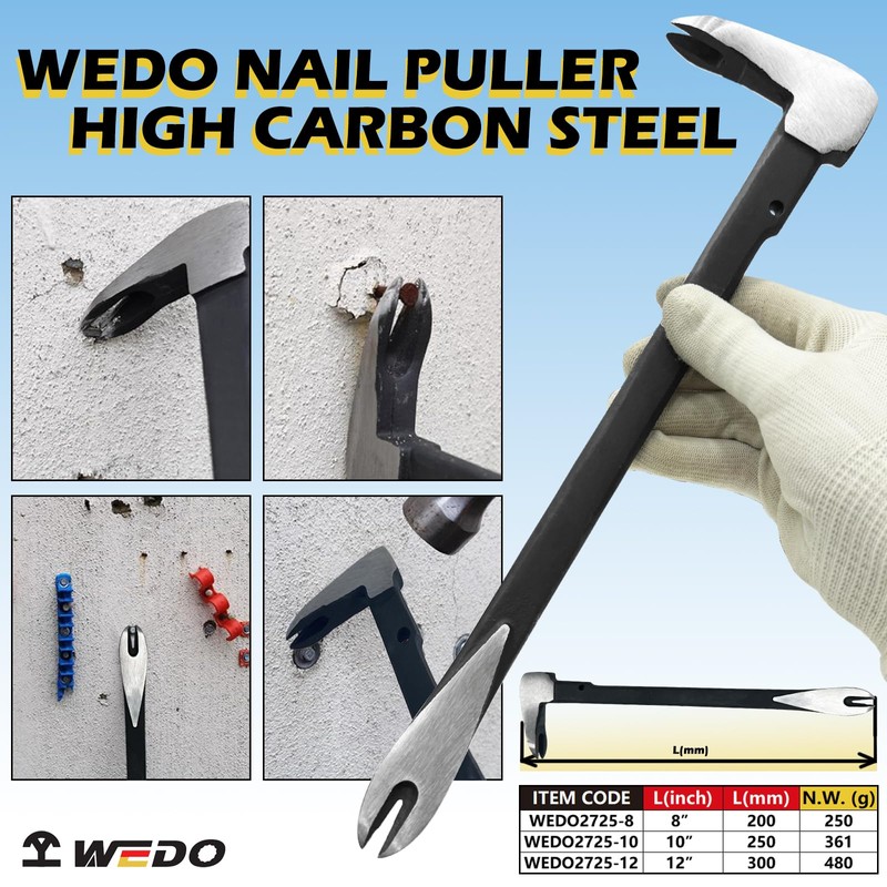 WEDO Pry Bar Set 3PCS,8"+10"+12" Flat Pry Bar,Nail Puller Set,High