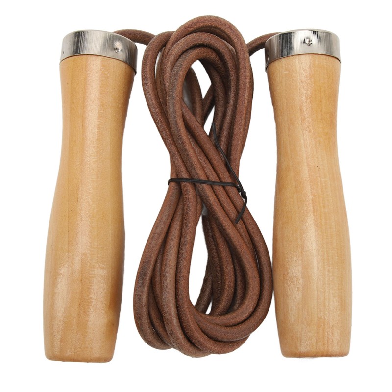 Jump Rope Cowhide Wooden Handle Portable Highly Effective Skipping Rope