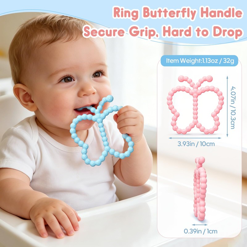 2 Pack Baby Teething Toys 3-6 6-12 Months, Silicone Butterfly