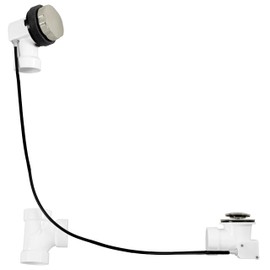 Westbrass D50P45-07 45" Cable Drive Standard Bath Drain Trim Kit with Rotary Overflow Cover Knob, Pop-Up Stopper and Sch. 40 PVC Fittings, Satin Nickel