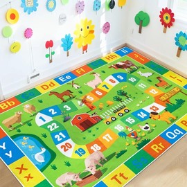 Lacomfy Kids Farm Carpet 4x6Ft ABC Animal Rug for Boys Girls Bedroom Classroom Playroom Nursery, Alphabet Number Educational Learning Area Rug, Children's Rugs, Indoor Decor, Washable