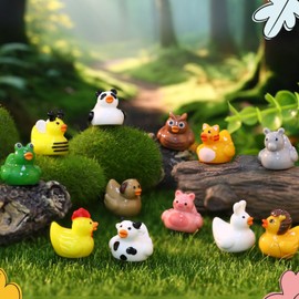 Soulchen 100 Pcs Mini Resin Animals Ducks Tiny Resin Animals Figures Cow Elephant Cats Frog Bee Penguins Small Little Ducks Miniature Gift Decor for Craft Garden Landscape Ornament Potted Decorations