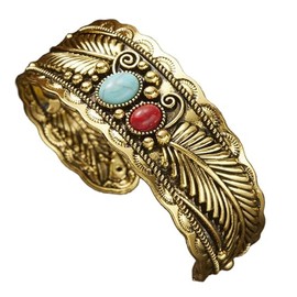 A-yeite Vintage Gold Silver Plated Butterfly Leaf Cuff Bracelet Chunky Bohemian Turquoise Adjustable Western Cowgirl Bangle Bracelets for Women Summer Beach Jewelry Gifts-Style D