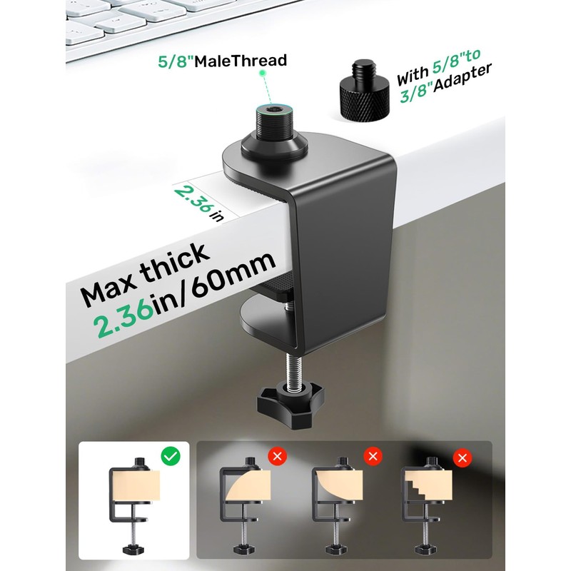 Heavy Duty Metal Table Microphone Clamp with 5/8 Thread, Desk