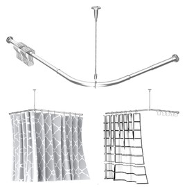 Quany Life Stretchable Corner Shower Curtain Rod - Easy Assemble 304 Stainless L Shaped 32-43" x 40-60" with Ceiling Support,for Bathroom Bathtub, Clothing Store,Private Space（Free Curtain Hook ）
