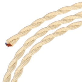 MECCANIXITY Twisted Cloth Covered Wire 2 Core 18AWG 5m/16.4ft, Vintage Woven Fabric Electrical Cable for Pendant Light DIY Project,Beige
