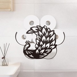WADORN Peacock Toilet Paper Holder, Metal Peacock Animal Wall Mounted Toilet Paper Storage for Extra 8 Rolls Funny Animal Toilets Papers Organizer Paper Roll Holder for Bathroom Home Office Décor