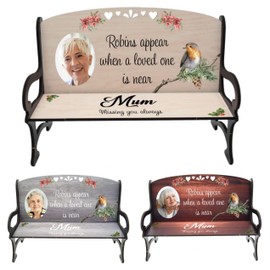 Memorial Bench - A Place of Tranquil Remembrance for Our Loved Ones in Heaven: Bereavement Photo Bench Robins Appear When a Loved One is Near (Grey, Mdf 18cm x 12cm x 8cm)