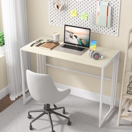 Gezen Folding Desk 40'' Computer Desk for Home Office, No Assembly Office Desk Foldable Simple Study Writing Desk Table for Small Spaces(Beige, White)
