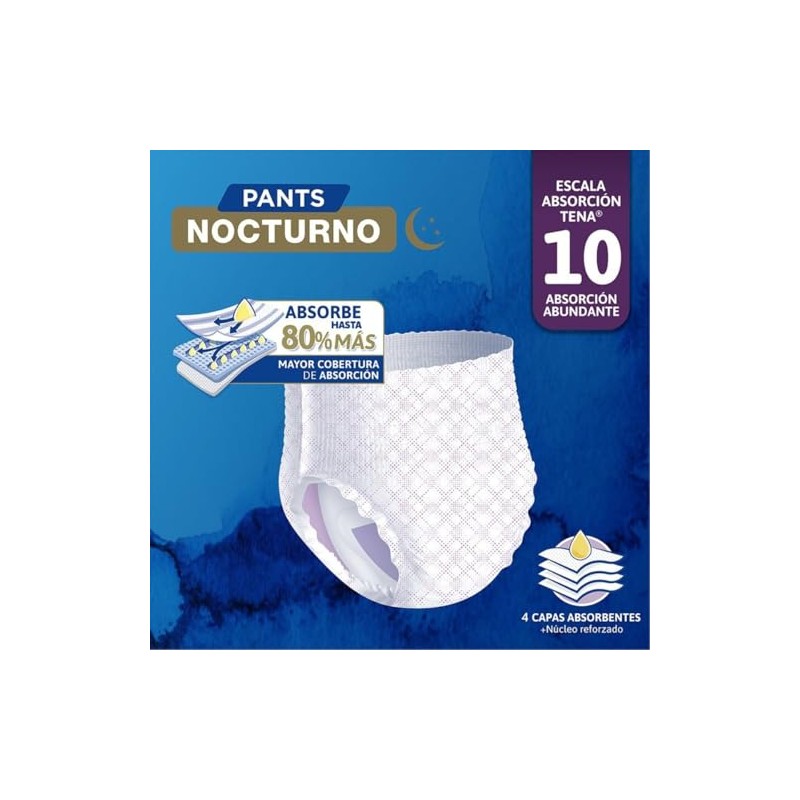 TENA Pants Nocturno Talla G, Ropa interior desechable, 10 piezas